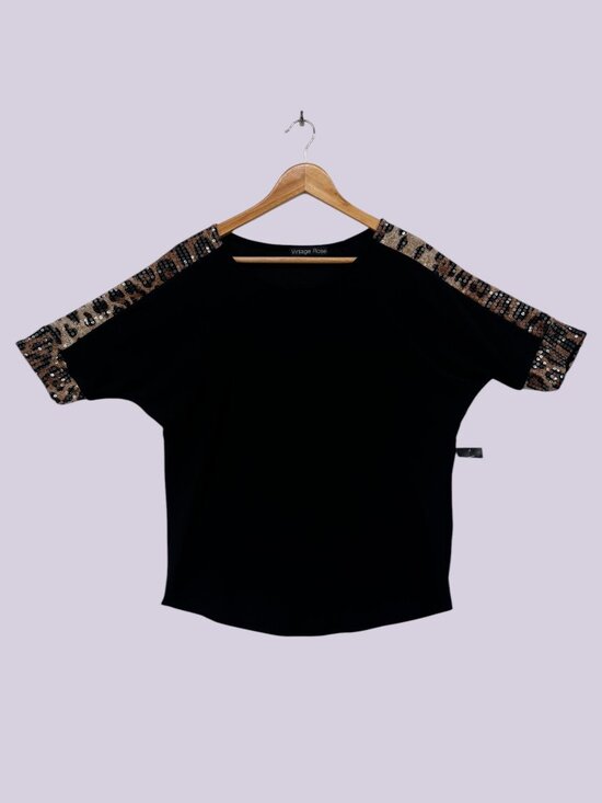 Vintage Rose Tops - Vintage Rose Leopard Sequin Sleeve Top